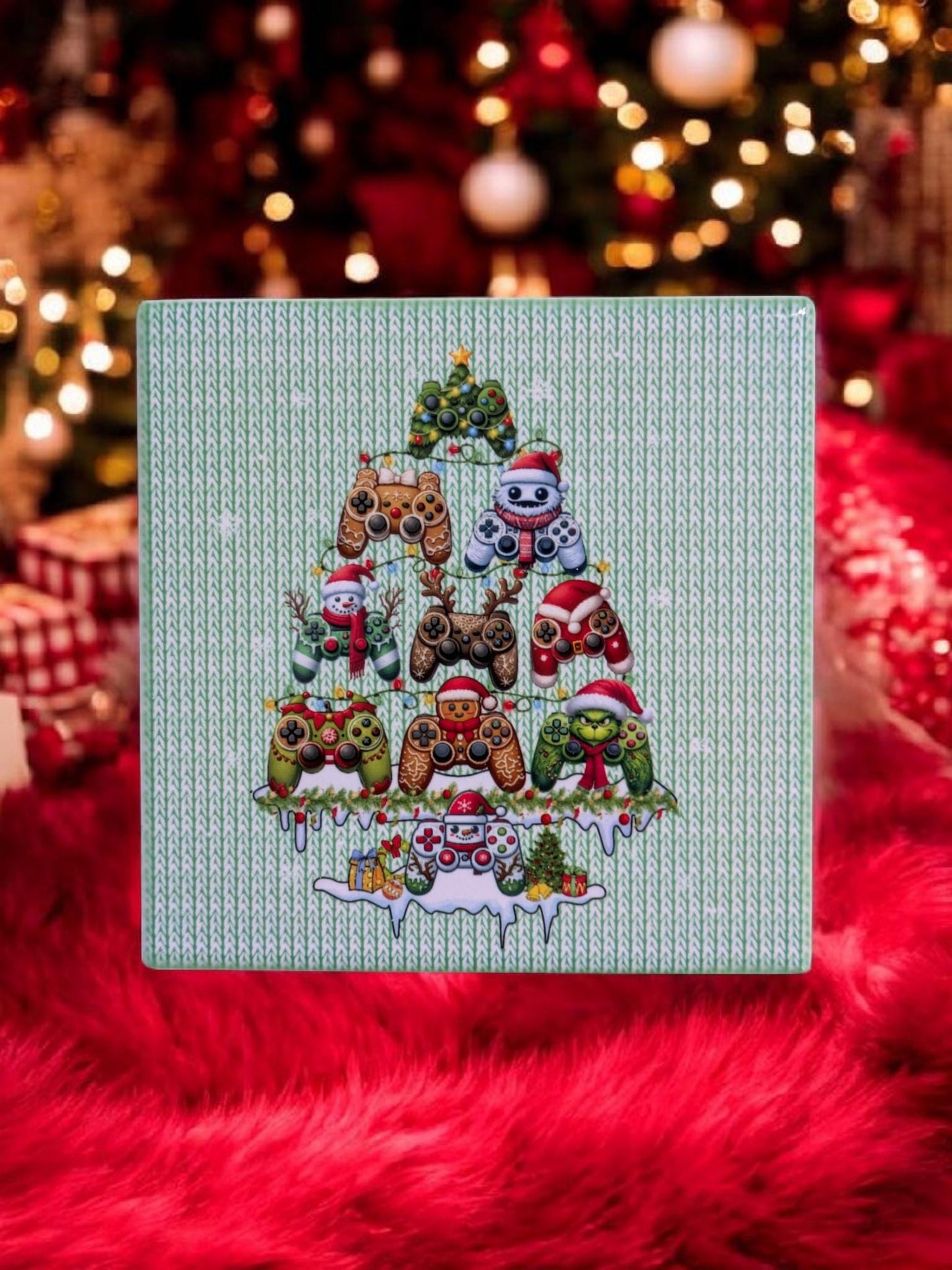 Video Game Coasters, Christmas Controllers, 4" Square, Set of 4