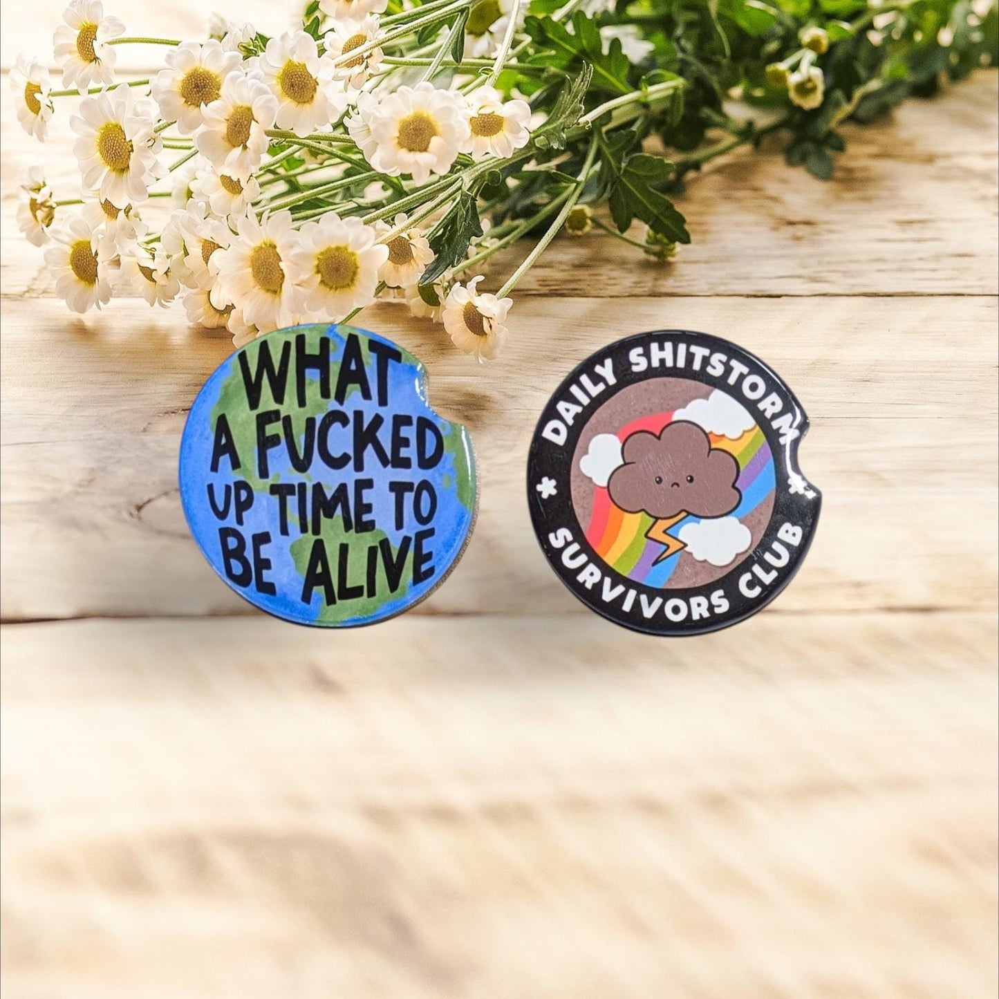 Car Coasters, Survivors Club & What A F'd Up Time To Be Alive, Set of 2