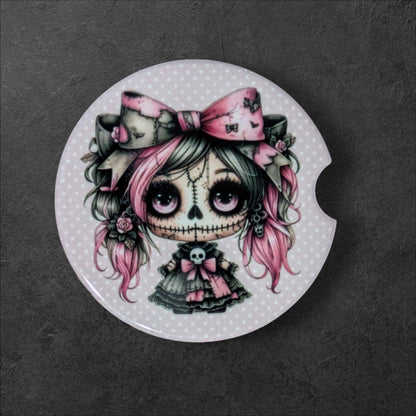 Creepy Dolls Car Coasters, Pink, Ceramic Set of 2