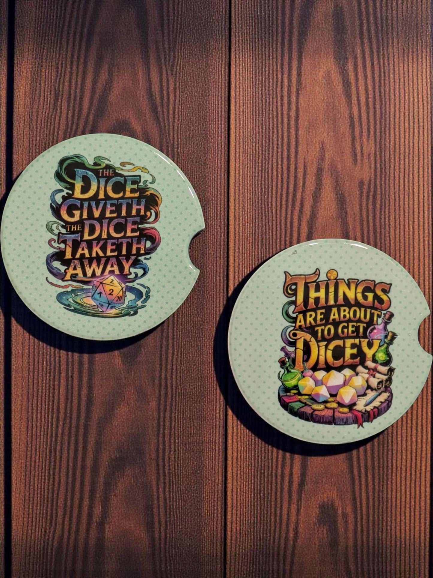 D20, Gaming Dice, Car Coasters Set of 2