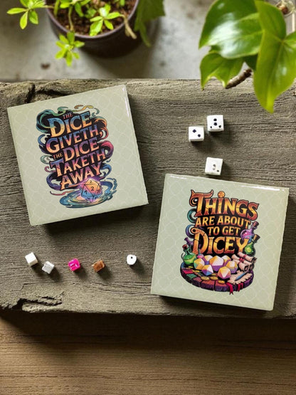 D20, Game Night, Dice RPG, Square Coasters Set of 2