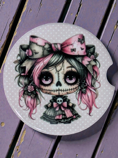 Creepy Dolls Car Coasters, Pink, Ceramic Set of 2