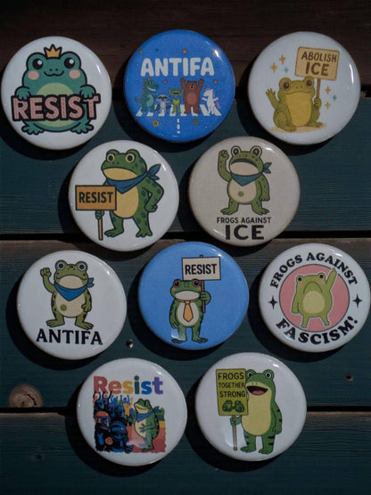 I Am Antifa Buttons, Anti Trump Buttons, Frogs Against Fascism Pins, 1.25"