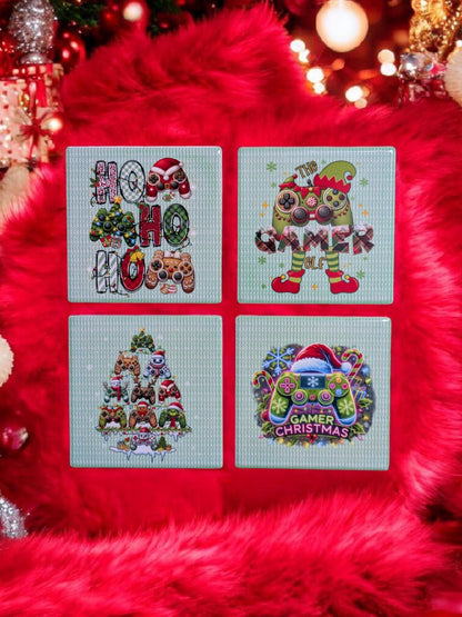 Video Game Coasters, Christmas Controllers, 4" Square, Set of 4