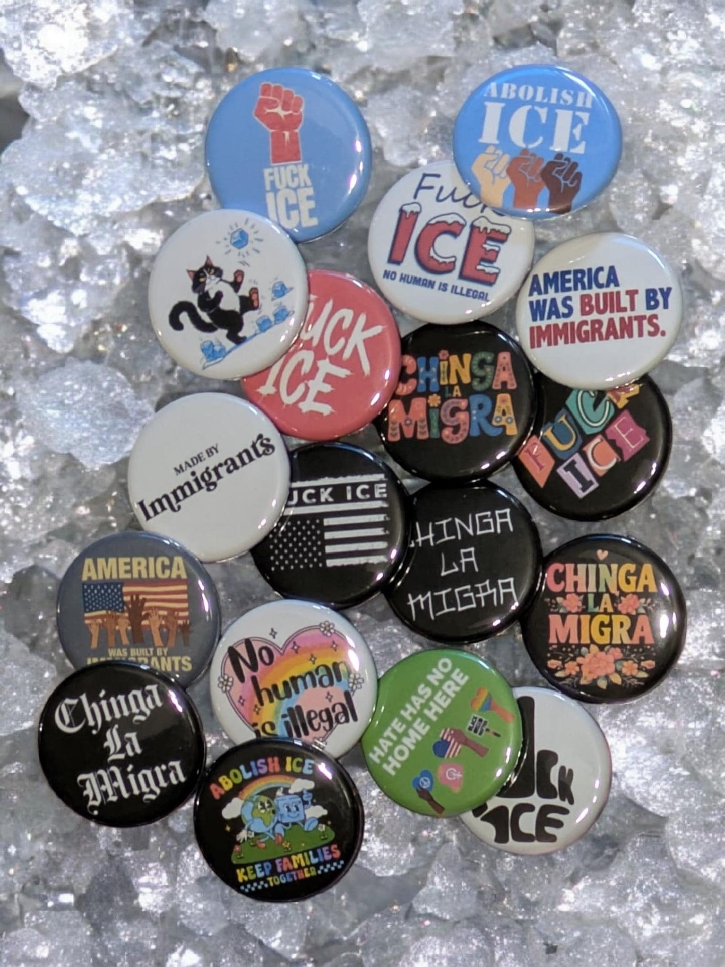 Chinga La Migra Buttons, Abolish ICE, Anti ICE, Pin Back 1.25"