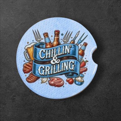 Car Coasters, Chillin' & Grillin', Grill Master Set of 2