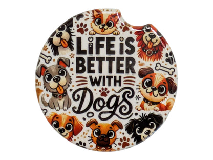 Car Coasters, Life Is Better With Dogs, Set of 2