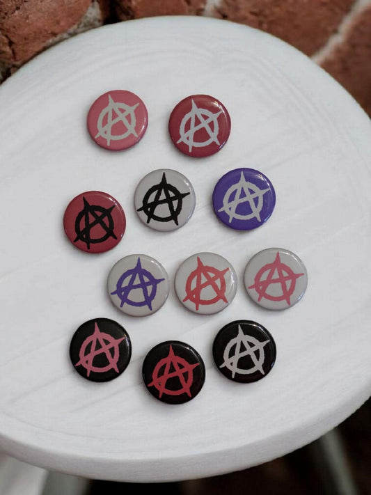 Anarchy Buttons, Pin Back, Multiple Colors