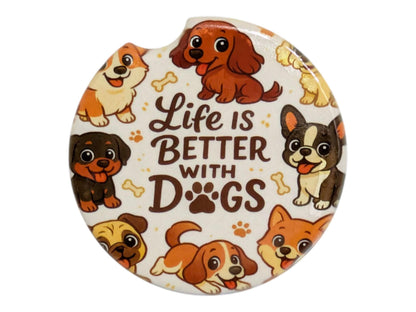 Car Coasters, Life Is Better With Dogs, Set of 2