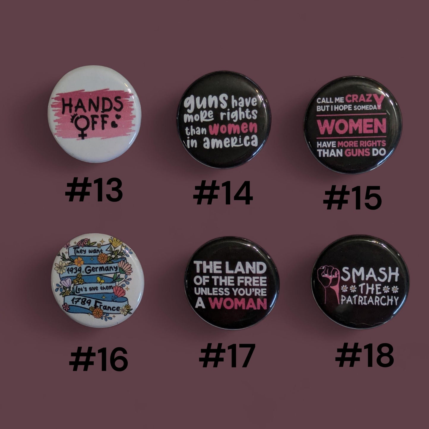Female Rights Buttons, Equal Rights, Anti Trump Pins, 1.25"