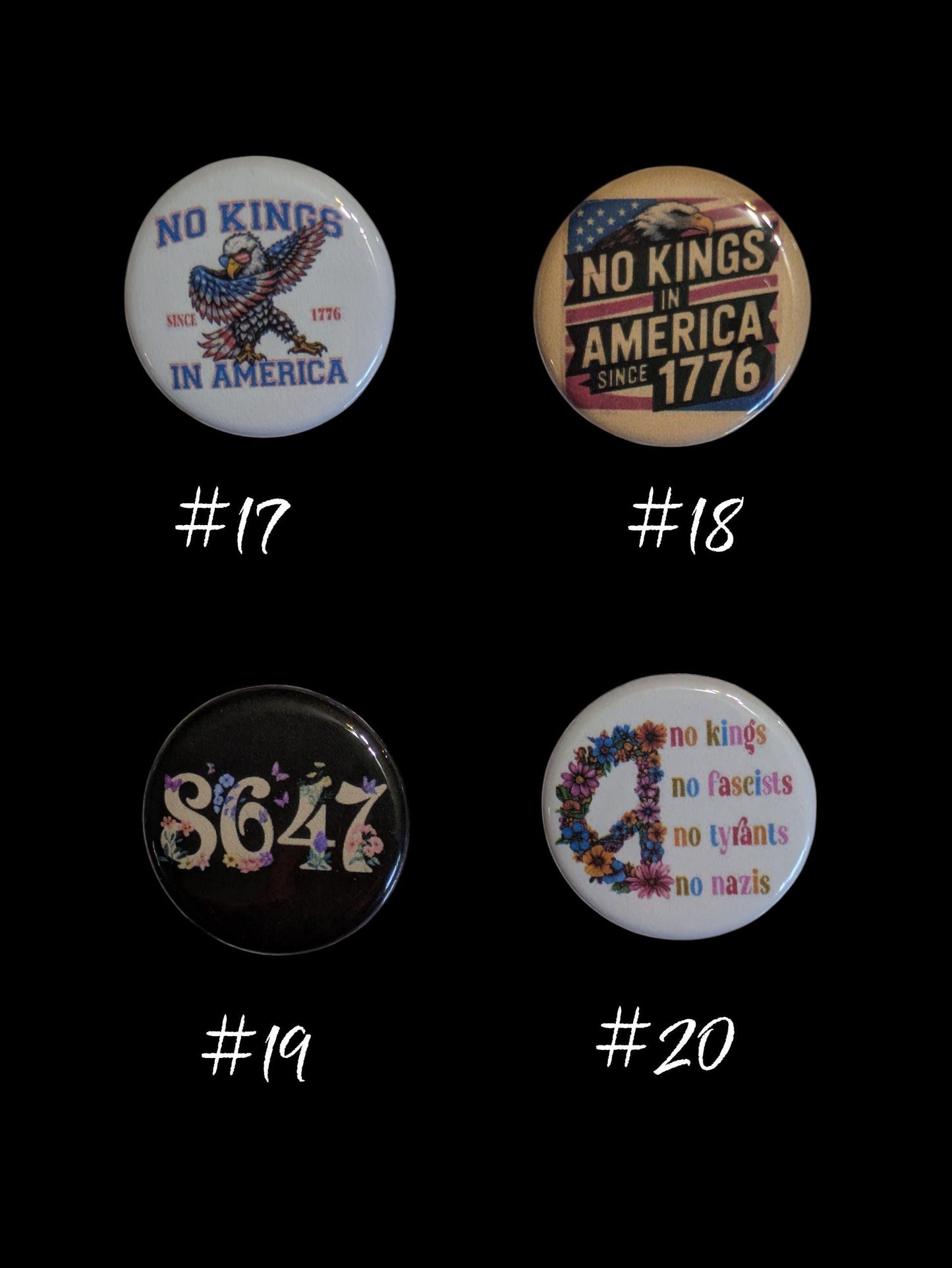 Anti Trump Buttons, Anti MAGA, No Kings, Pin Back, 1.25"