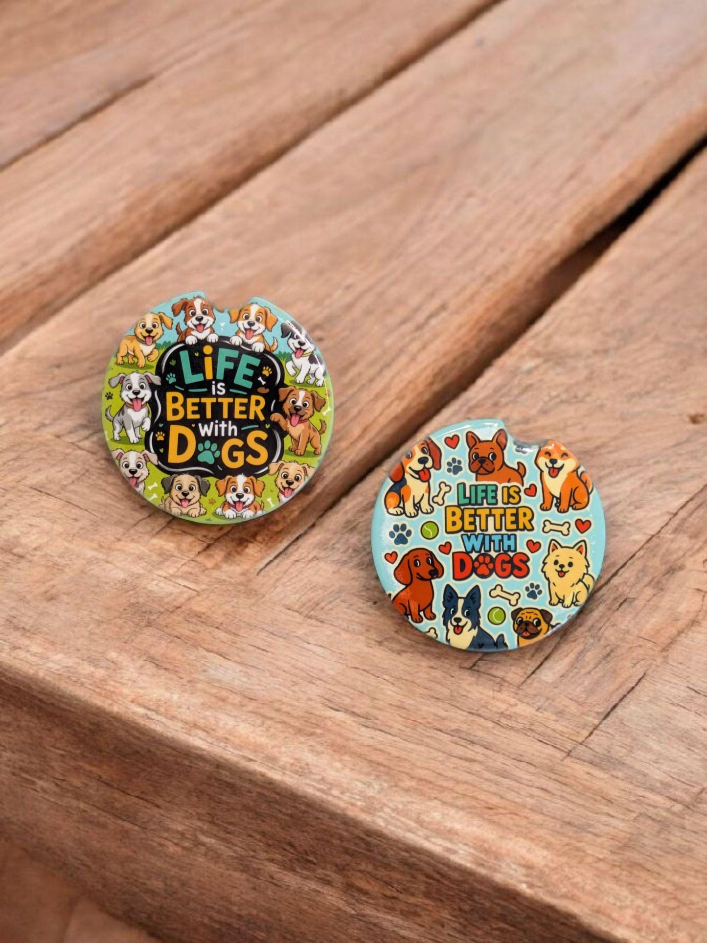 Car Coasters, Life Is Better With Dogs, Set of 2
