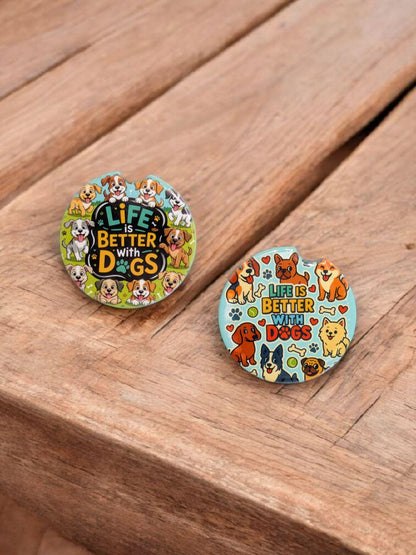 Car Coasters, Life Is Better With Dogs, Set of 2