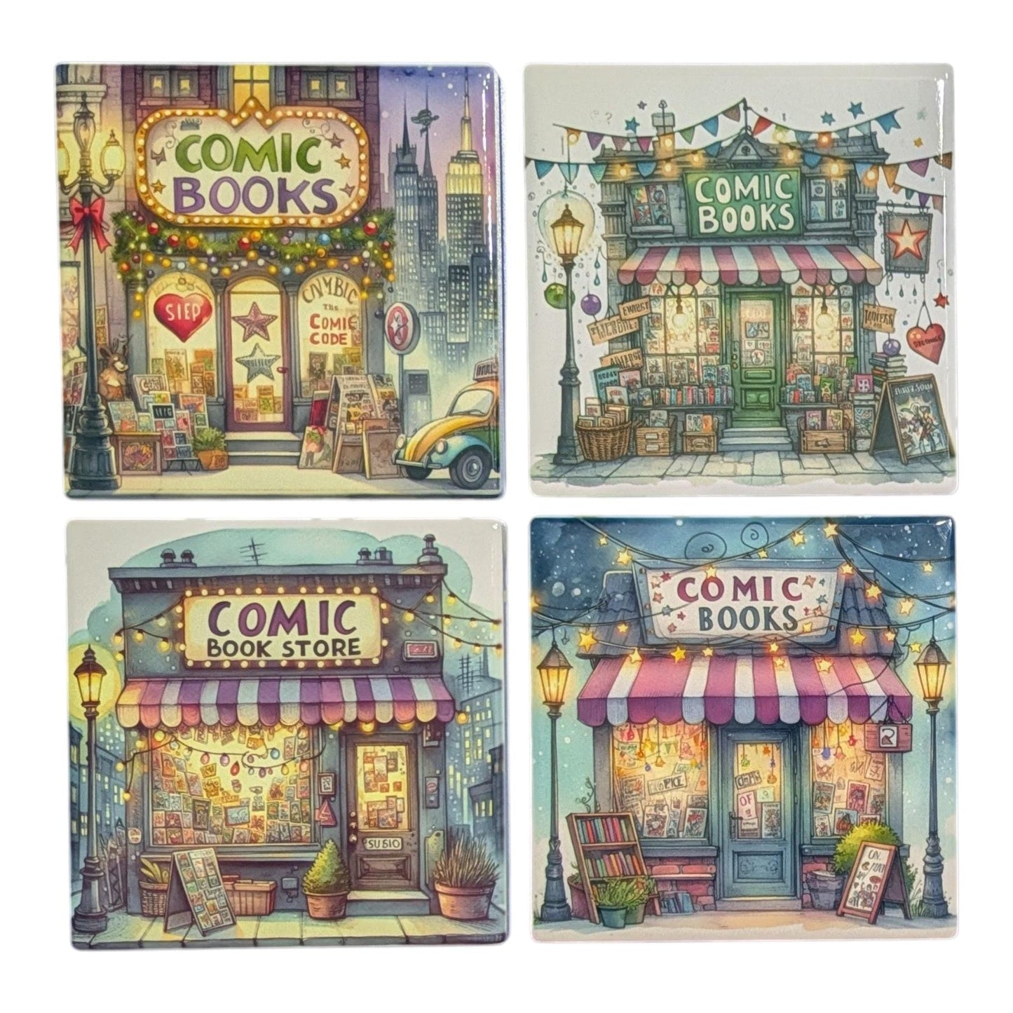 Comic Book Store Coasters, Set of 4