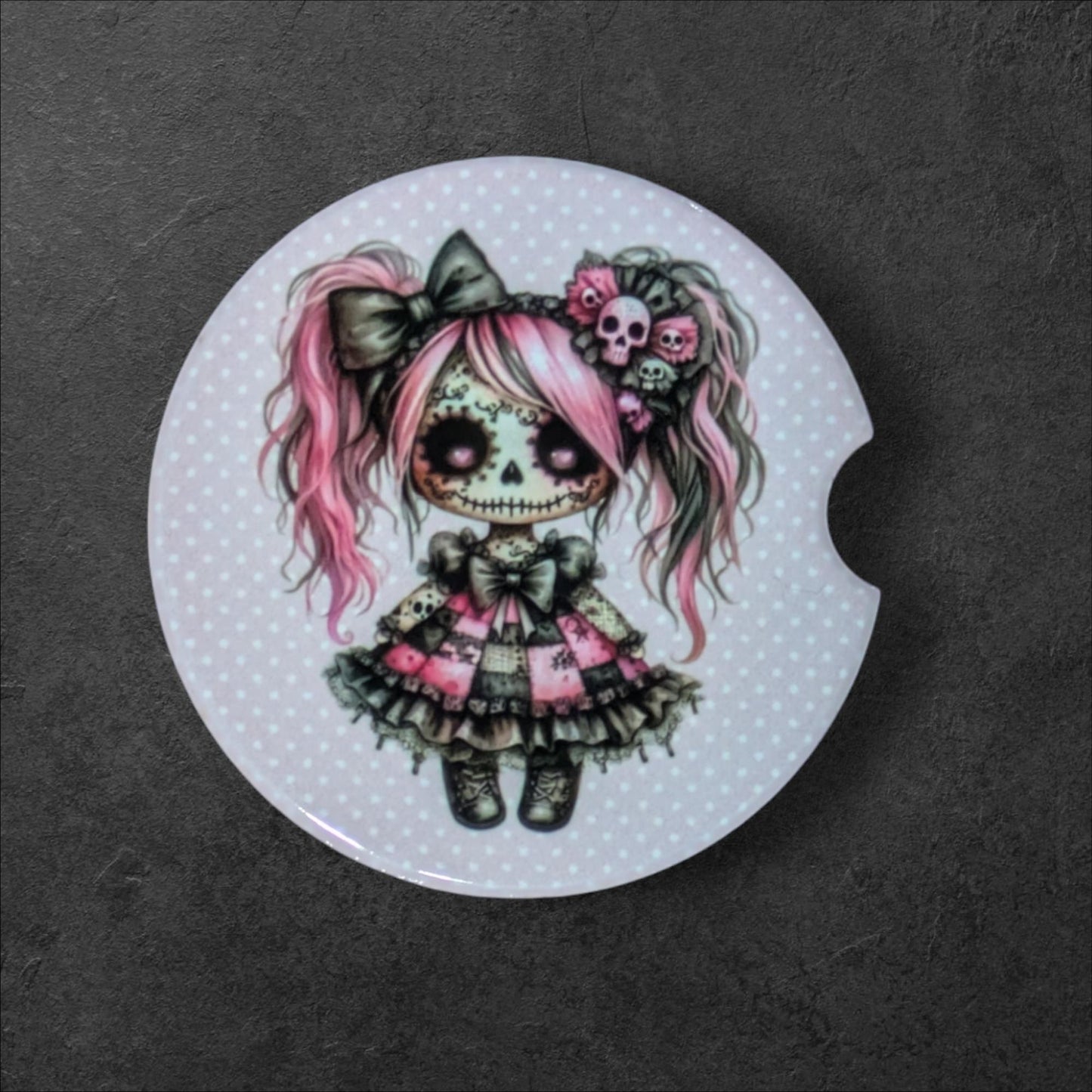 Creepy Dolls Car Coasters, Pink, Ceramic Set of 2
