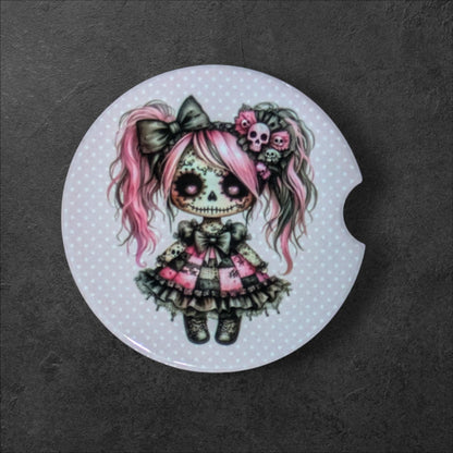 Creepy Dolls Car Coasters, Pink, Ceramic Set of 2