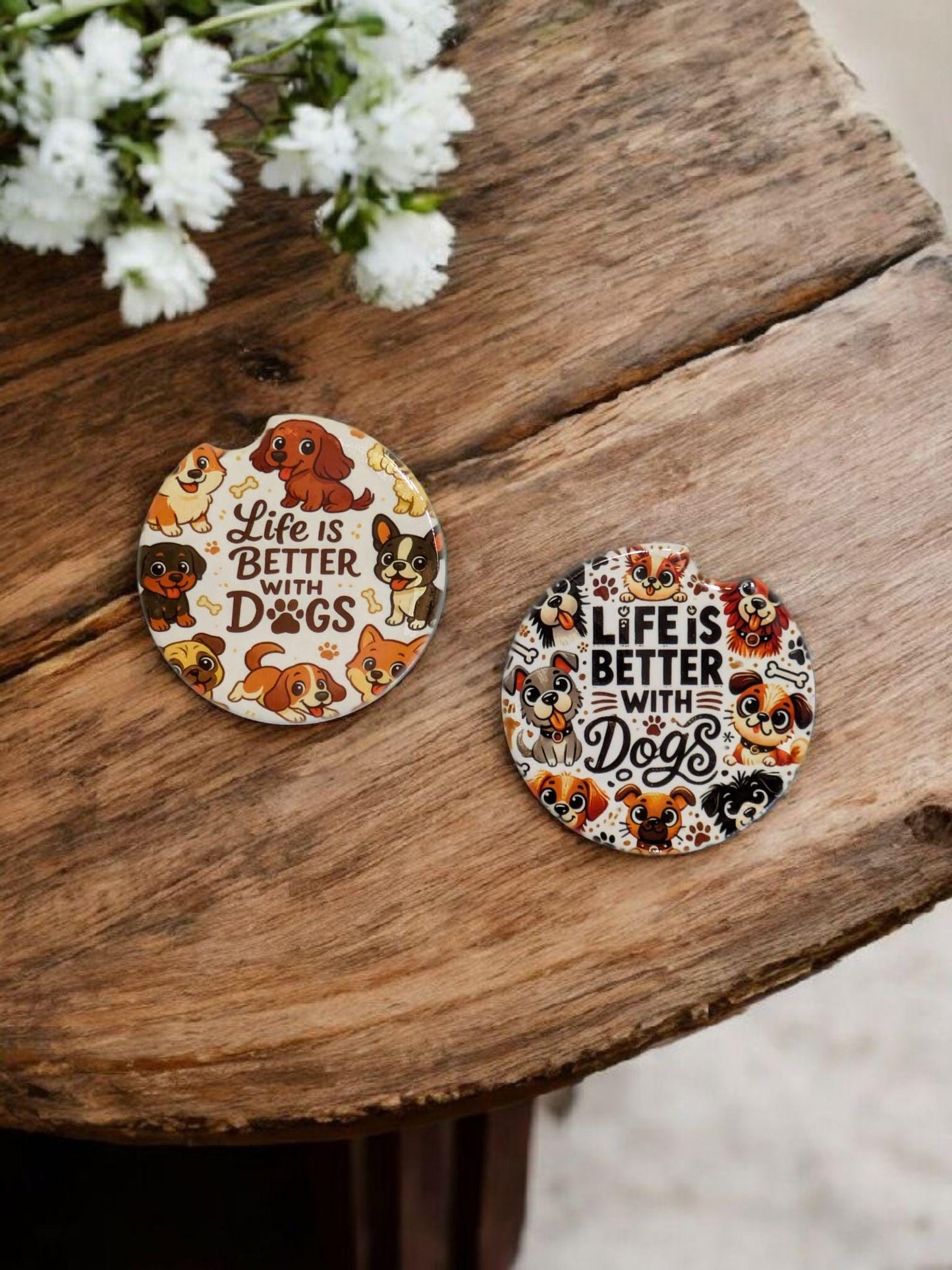 Car Coasters, Life Is Better With Dogs, Set of 2
