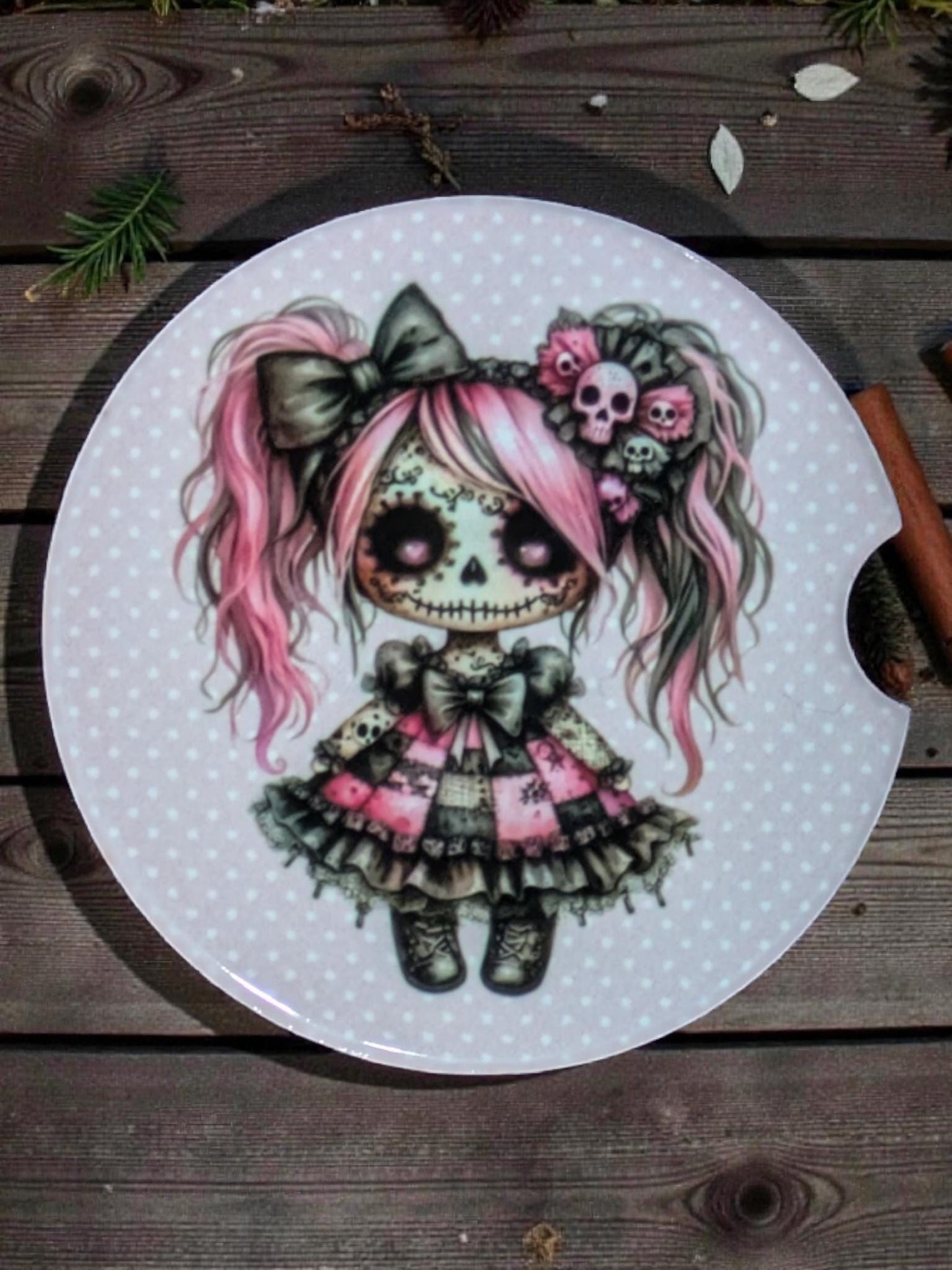 Creepy Dolls Car Coasters, Pink, Ceramic Set of 2