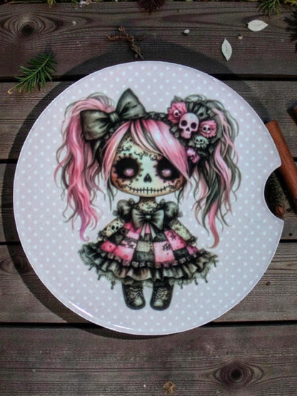 Creepy Dolls Car Coasters, Pink, Ceramic Set of 2