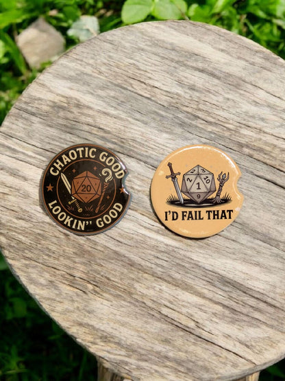 D20, I'd Fail That, Gaming Dice, Car Coasters Set of 2