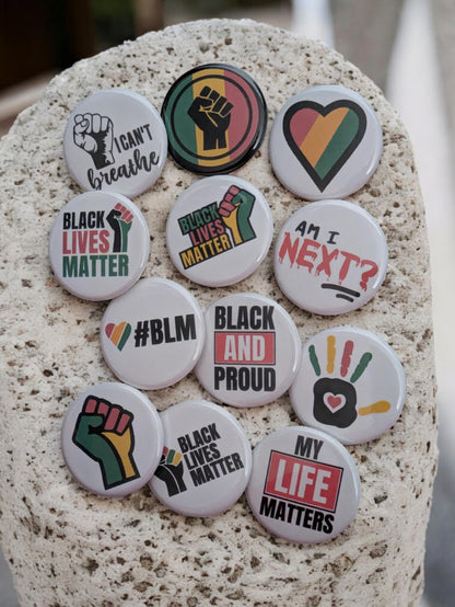 Black Lives Matter Pinback Buttons, BLM Awareness, Social Justice Pins, 1.25"