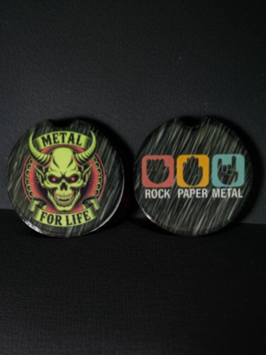 Heavy Metal For Life, Metal Horns Car Coasters Set of 2