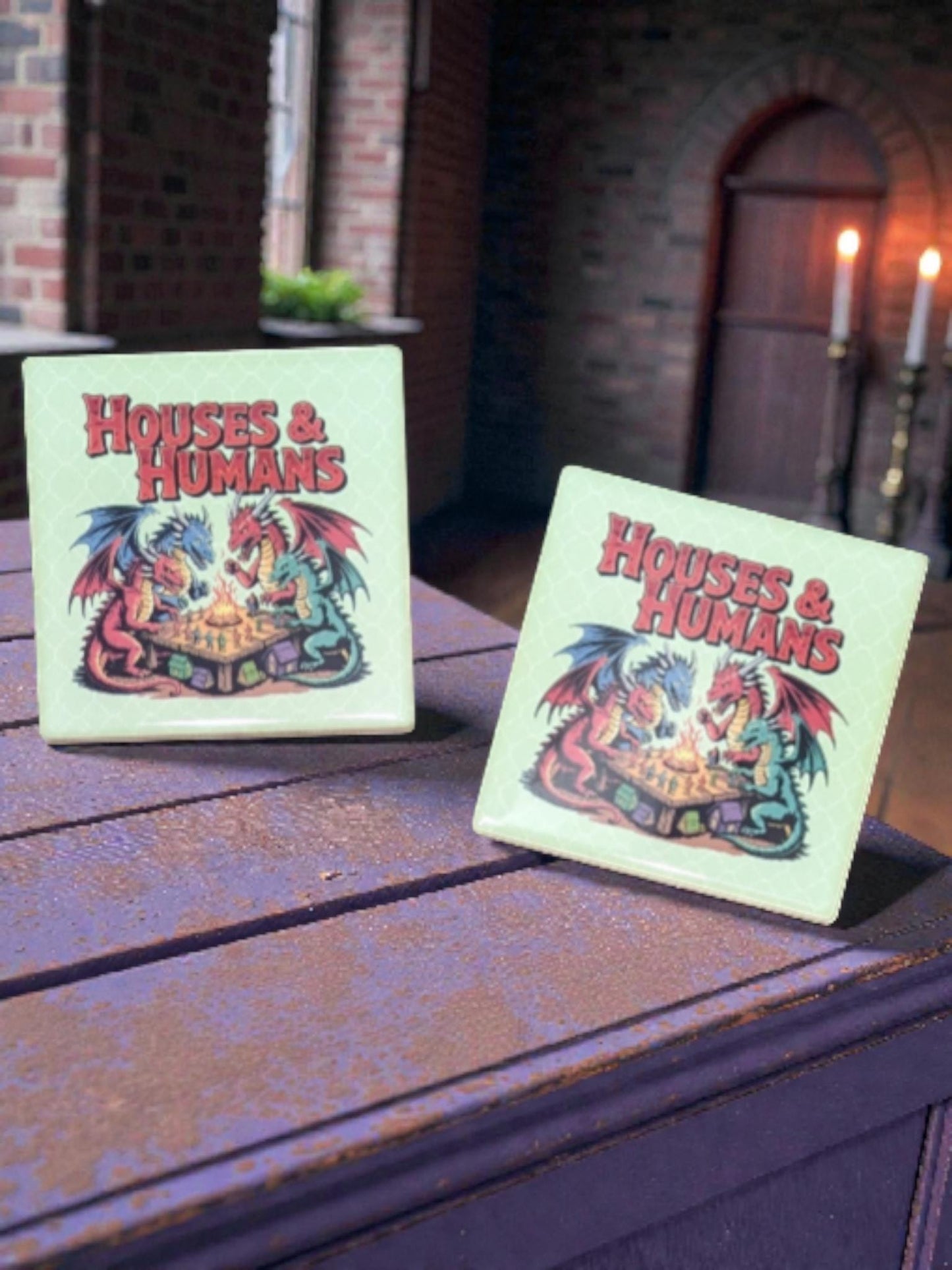 Houses & Humans, Game Night, RPG, Square Coasters Set of 2
