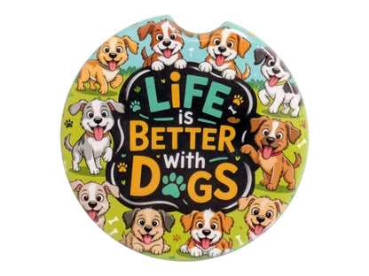 Car Coasters, Life Is Better With Dogs, Set of 2