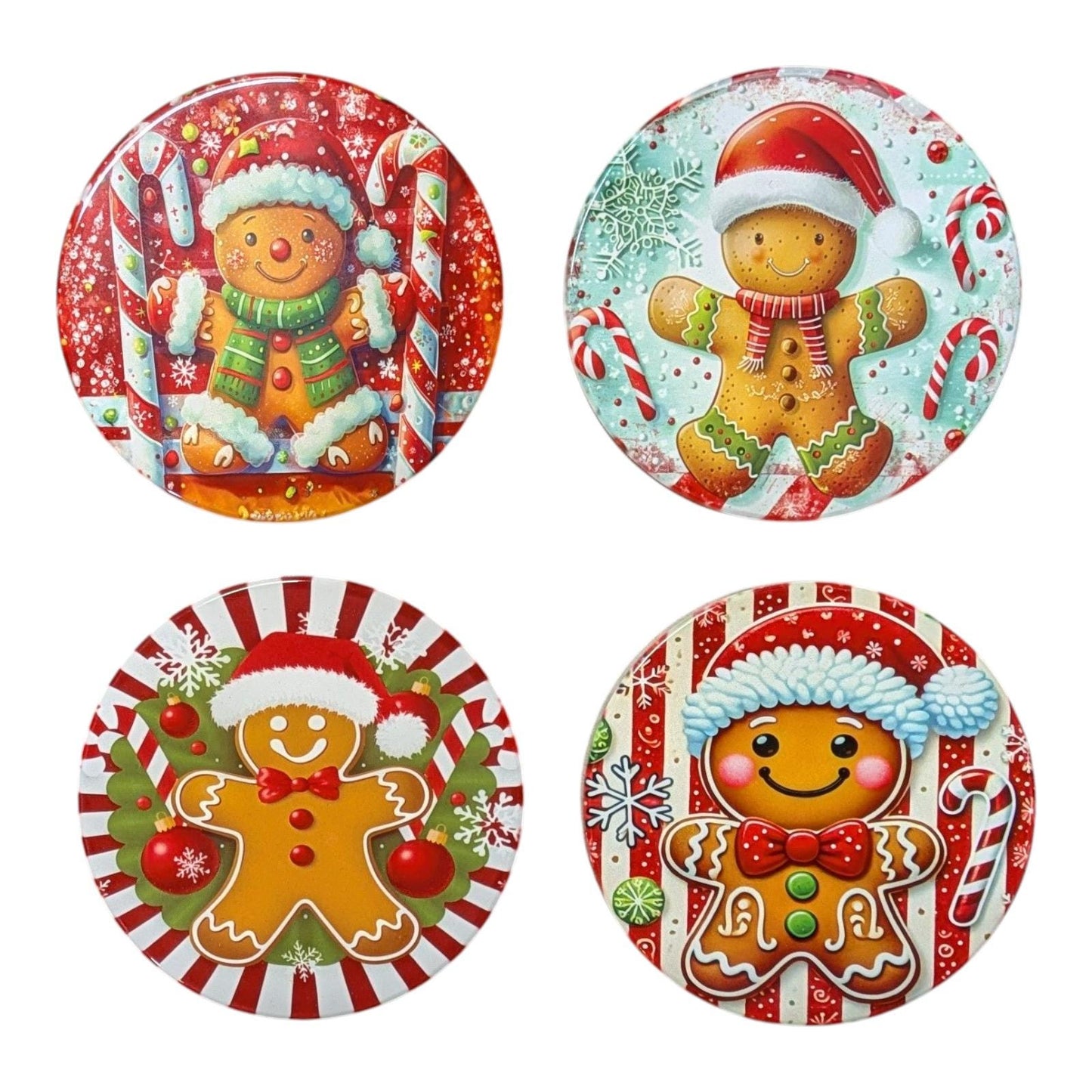 Coasters, Christmas Gingerbread Men in Santa Claus hats set of 4.
