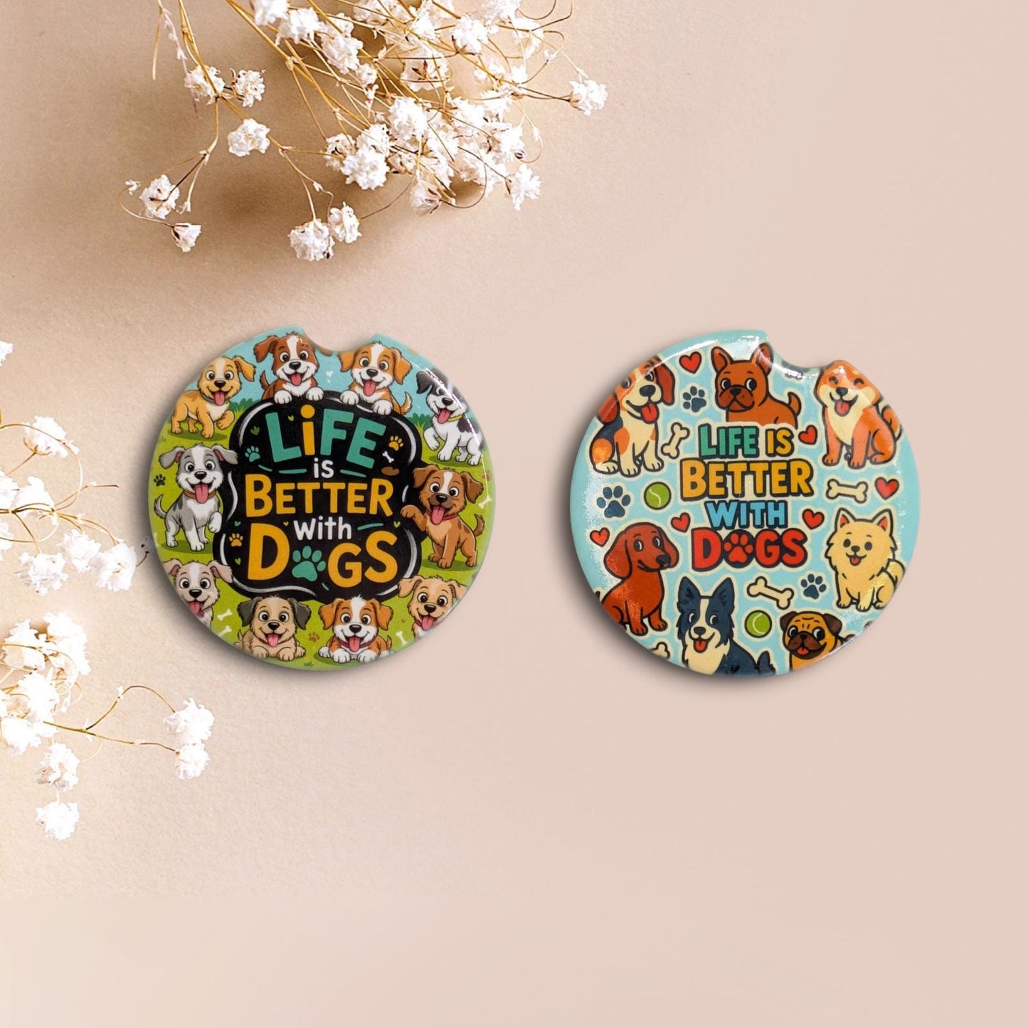 Car Coasters, Life Is Better With Dogs, Set of 2