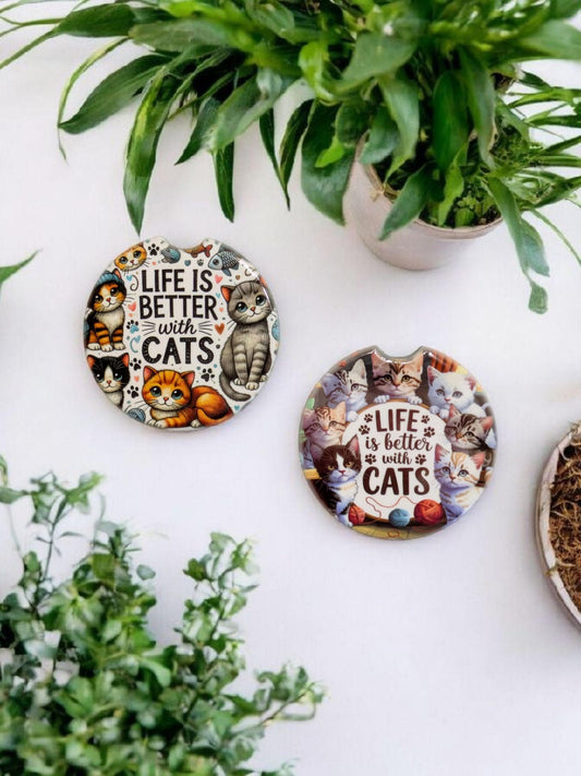 Car Coasters, Life Is Better With Cats, Set of 2