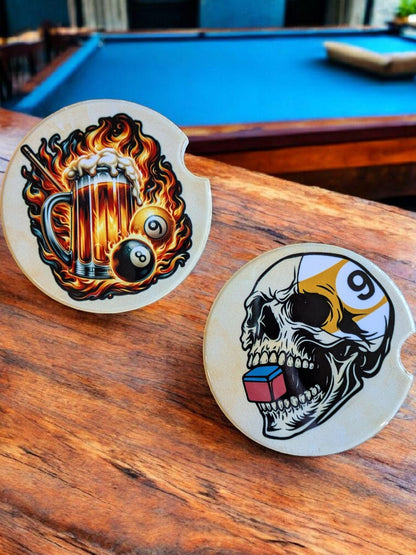 Beer & Billiards, Ceramic Car Coasters Set of 2