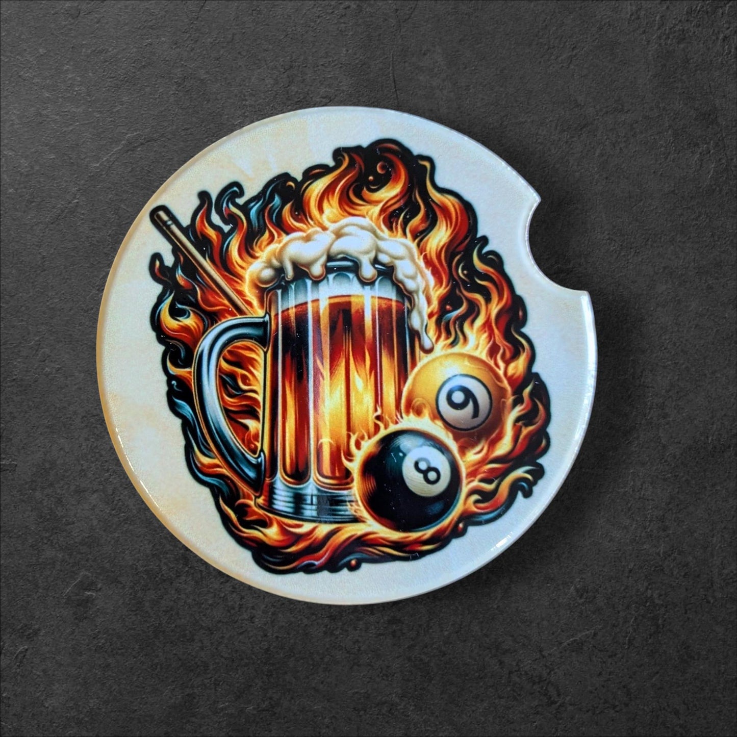Beer & Billiards, Ceramic Car Coasters Set of 2