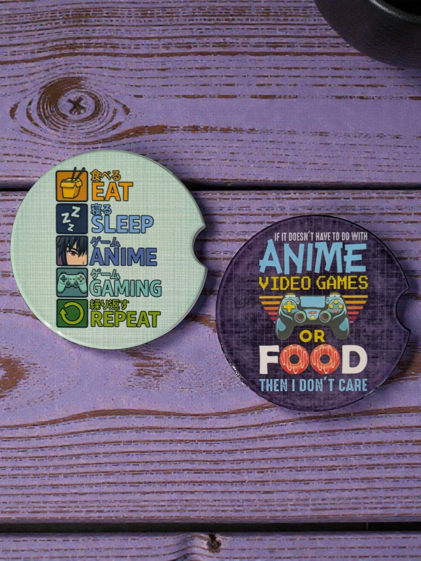 Eat, Sleep, Anime, Repeat Car Coasters Set of 2