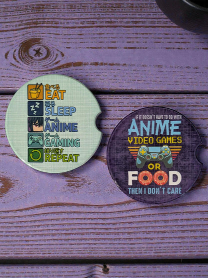 Eat, Sleep, Anime, Repeat Car Coasters Set of 2