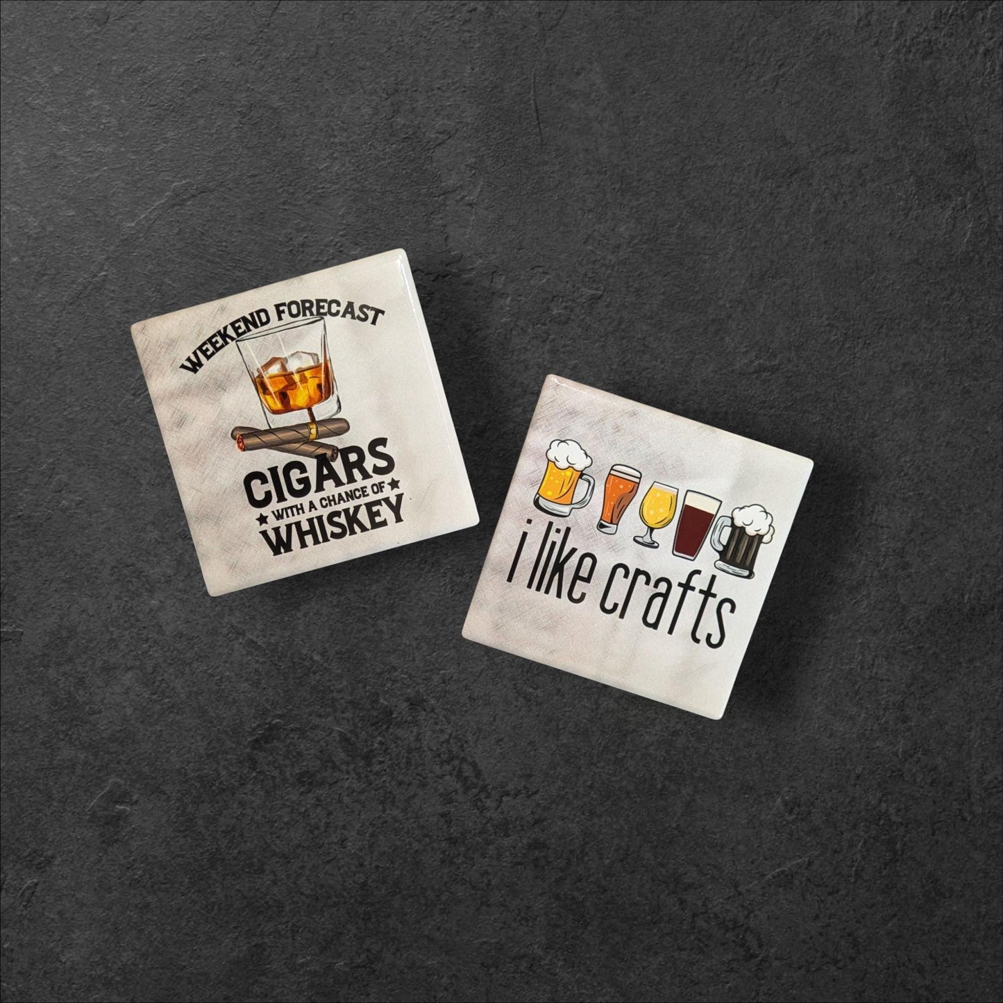 Beer Drinker Gift, Beer Lover, Beer & Cigars Coasters Set of 2