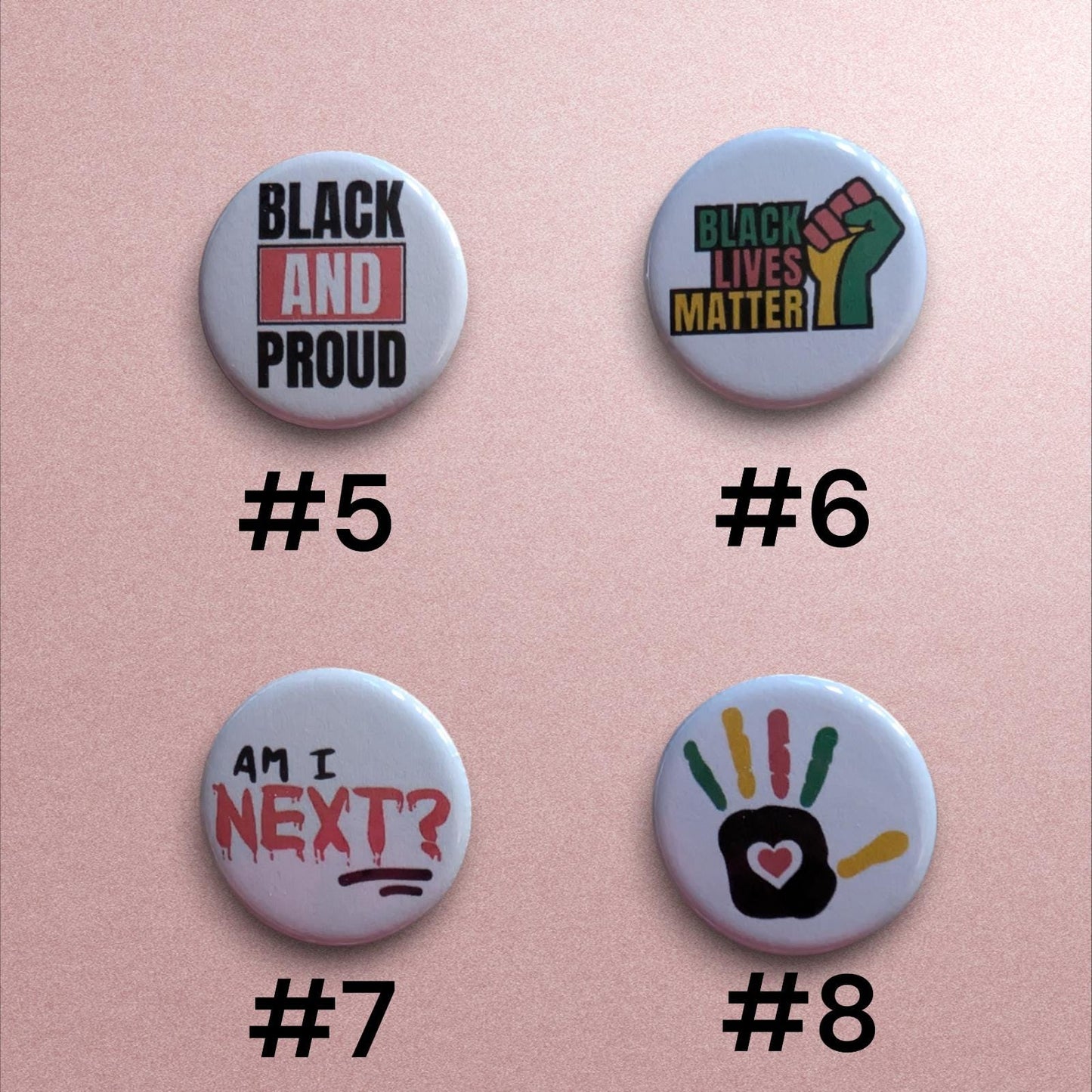 Black Lives Matter Pinback Buttons, BLM Awareness, Social Justice Pins, 1.25"