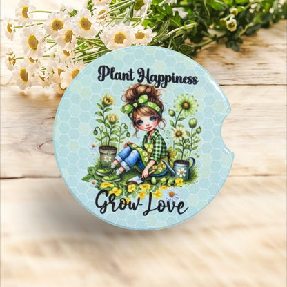 Gardening, Plant Happiness, Car Coasters Set of 2