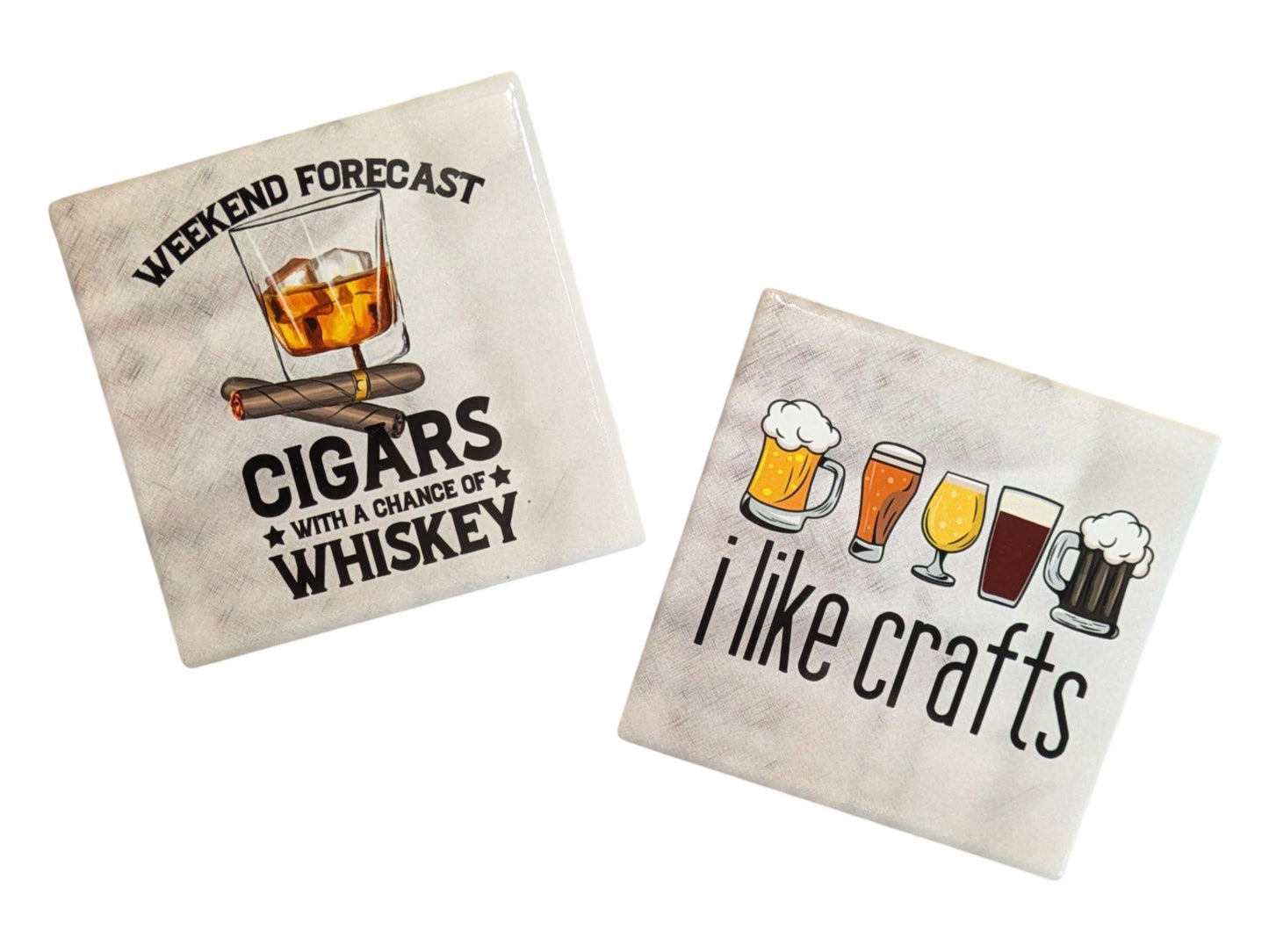 Beer Drinker Gift, Beer Lover, Beer & Cigars Coasters Set of 2