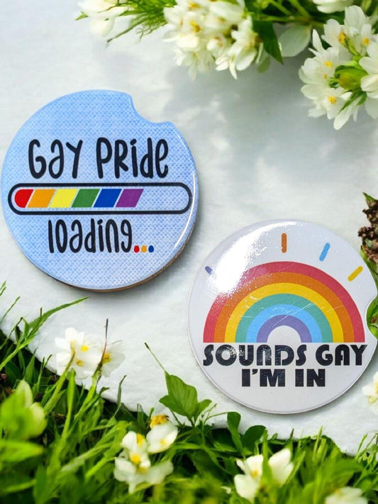 Car Coasters, Gay Pride Loading, LGBTQ Support, Set of 2