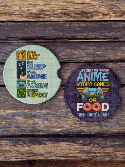 Eat, Sleep, Anime, Repeat Car Coasters Set of 2