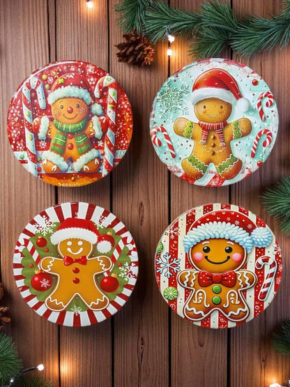 Coasters, Christmas Gingerbread Men in Santa Claus hats set of 4.