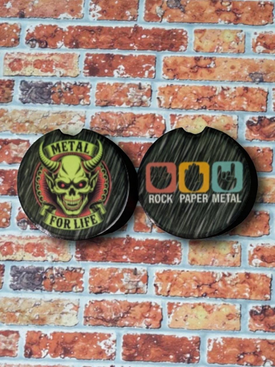 Heavy Metal For Life, Metal Horns Car Coasters Set of 2