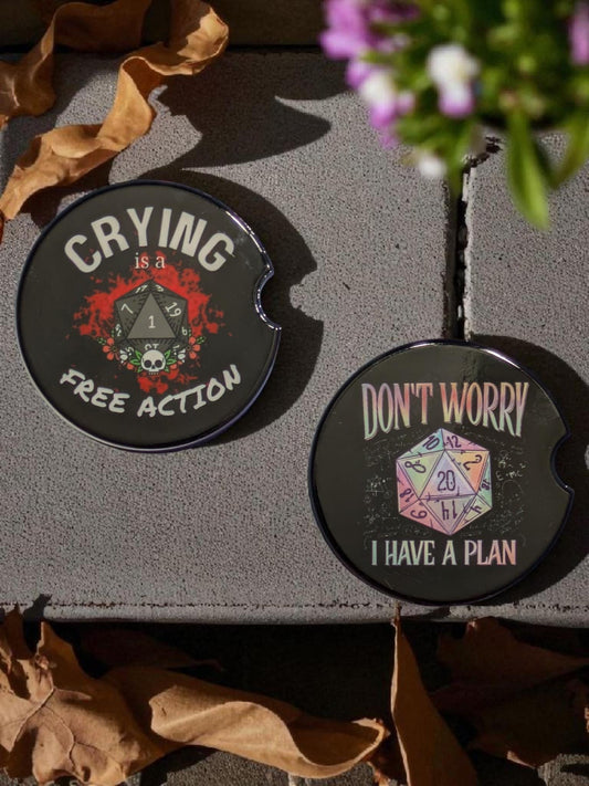 D20, Crying is a Free Action, Gaming, Car Coasters Set of 2