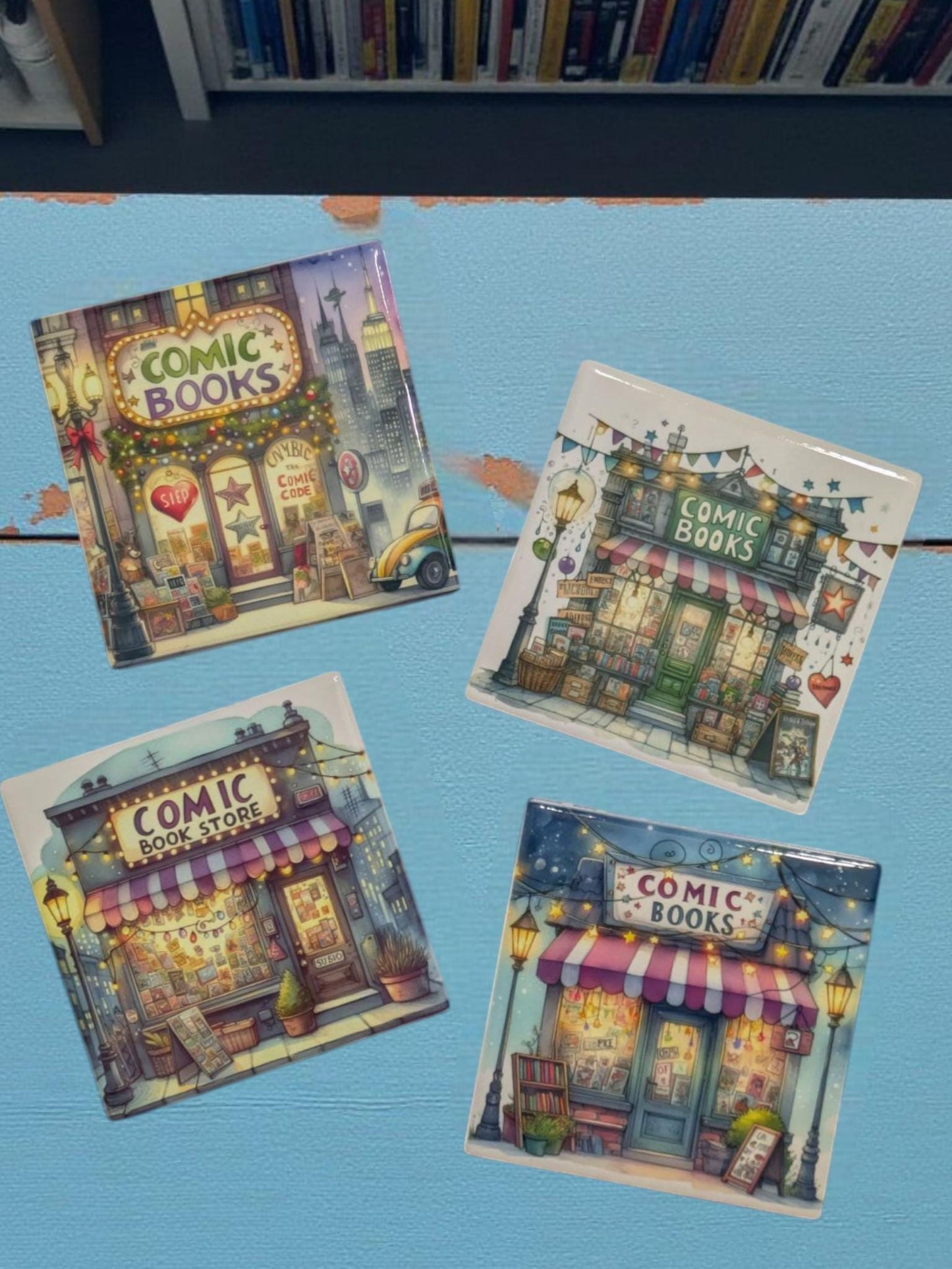 Comic Book Store Coasters, Set of 4