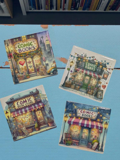 Comic Book Store Coasters, Set of 4