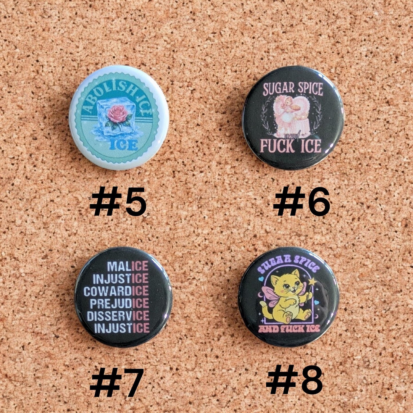 Sugar & Spice, Abolish ICE Pinback Buttons, Activist Protest Pins, 1.25"