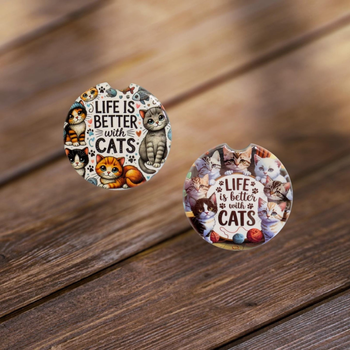 Car Coasters, Life Is Better With Cats, Set of 2