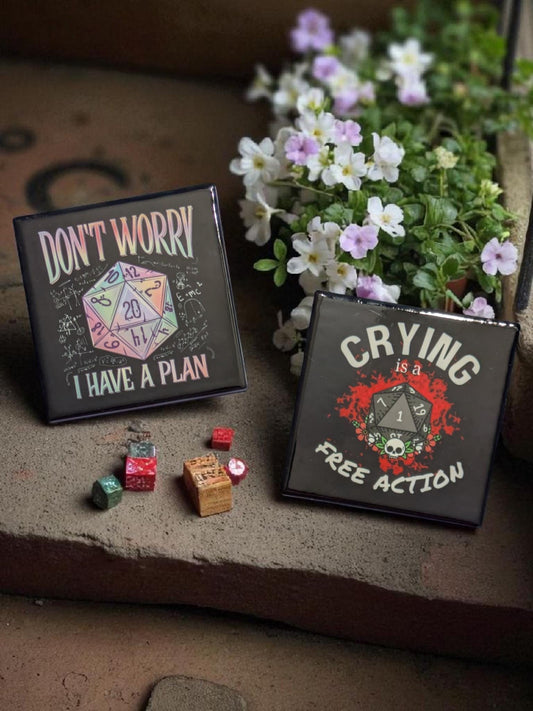 Don't Worry I Have A Plan, Game Night, RPG, Square Coasters Set of 2