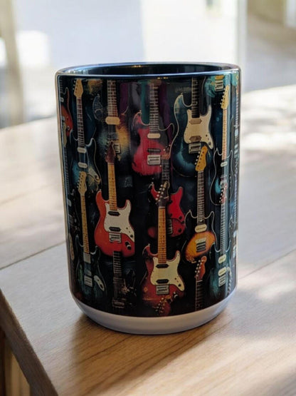 Coffee Mug, Guitars, Guitar Player, 15 oz
